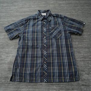Phat Farm Shirt Men's Plaid Button Up Blue Short Sleeve Y2K 100% Cotton 2XL